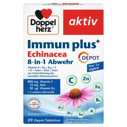 Doppelherz aktiv Immun plus+ Echinacea Prednji pogled Retuširani prednji pogled Zadnji pogled Pogled sa leve strane Pogled sa desne strane