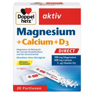 Doppelherz aktiv Magnezijum + Kalcijum + D3 DIREKT Prednji pogled Retuširani prednji pogled Zadnji pogled Pogled sa leve strane Pogled sa desne strane