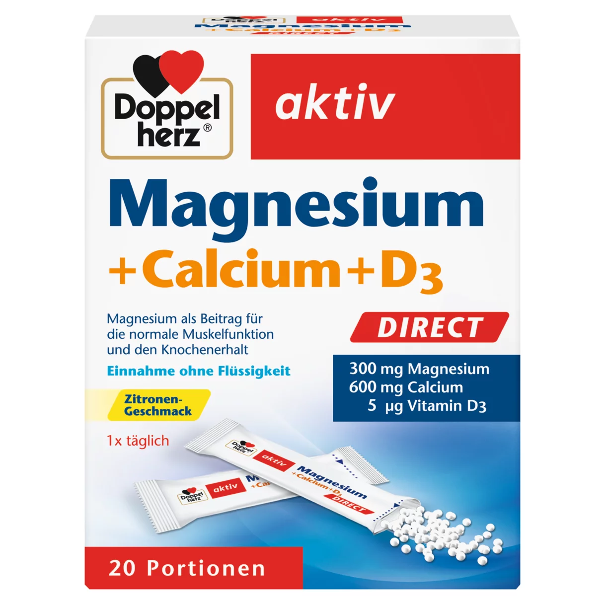 Doppelherz aktiv Magnezijum + Kalcijum + D3 DIREKT Prednji pogled Retuširani prednji pogled Zadnji pogled Pogled sa leve strane Pogled sa desne strane