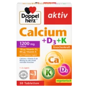 Doppelherz aktiv Kalcijum + Vitamin D3 + K Prednji pogled Retuširani prednji pogled Zadnji pogled Pogled sa leve strane Pogled sa desne strane