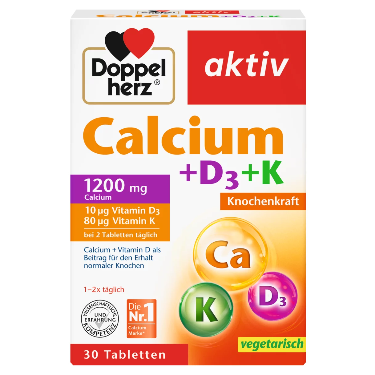 Doppelherz aktiv Kalcijum + Vitamin D3 + K Prednji pogled Retuširani prednji pogled Zadnji pogled Pogled sa leve strane Pogled sa desne strane
