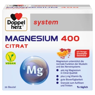 Doppelherz system MAGNEZIJUM CITRAT 400 Prednji pogled Retuširani prednji pogled Zadnji pogled Pogled sa leve strane Pogled sa desne strane