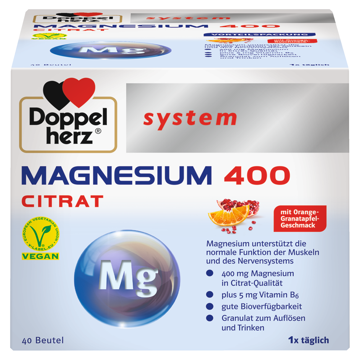 Illustration of the product packaging Doppelherz system MAGNEZIJUM CITRAT 400 front view