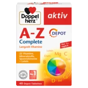 Doppelherz aktiv Vitamini i minerali od A-Z DEPO Prednji pogled Retuširani prednji pogled Zadnji pogled Pogled sa leve strane Pogled sa desne strane