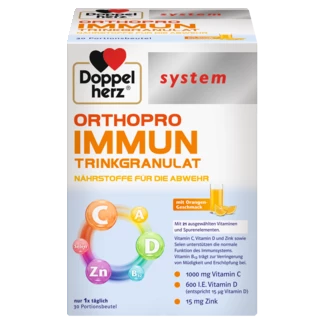 Doppelherz system ORTOPRO IMUN GRANULE U KESICAMA  Prednji pogled Retuširani prednji pogled Zadnji pogled Pogled sa leve strane Pogled sa desne strane