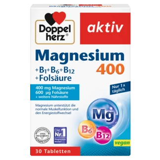 Doppelherz aktiv Magnezijum 400  Prednji pogled Retuširani prednji pogled Zadnji pogled Pogled sa leve strane Pogled sa desne strane