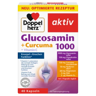 Doppelherz aktiv Glucozamin 1000 + Kurkuma Prednji pogled Retuširani prednji pogled Zadnji pogled Pogled sa leve strane Pogled sa desne strane