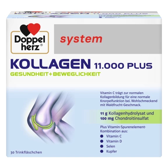 Doppelherz system KOLAGEN 11.000 PLUS Prednji pogled Retuširani prednji pogled Zadnji pogled Pogled sa leve strane Pogled sa desne strane